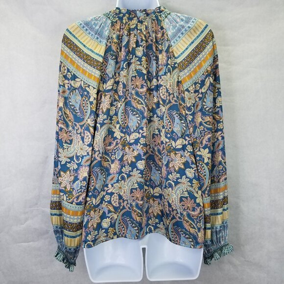 Current Air Blouse Women XS Long Sleeve Boho Paisley Satin Colorful Anthropologi - Picture 6 of 16